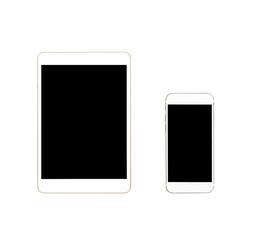 Close up of white Tablet Computer and smart phone isolated on white background 