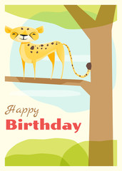 Birthday and invitation card animal background with cheetah,vector,illustration