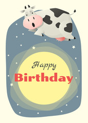 Fototapeta na wymiar Birthday and invitation card animal background with cow,vector,illustration