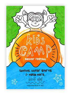 Summer Kids Camp Template, Banner or Invitation.