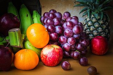 Fruits fresh on a wooden