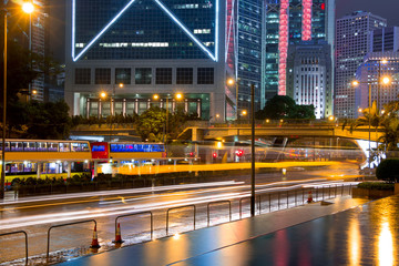 Fototapeta na wymiar Night Traffic in Hong Kong after Rain