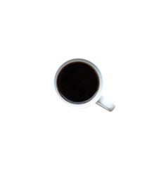 Top view of a cup of coffee isolated on white background