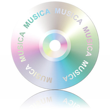 Compact disc Musica, isolato su sfondo bianco.