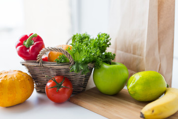 basket of fresh ripe vegetables at kitchen