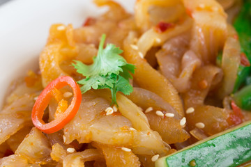 Marinated jelly fish with cucumber.