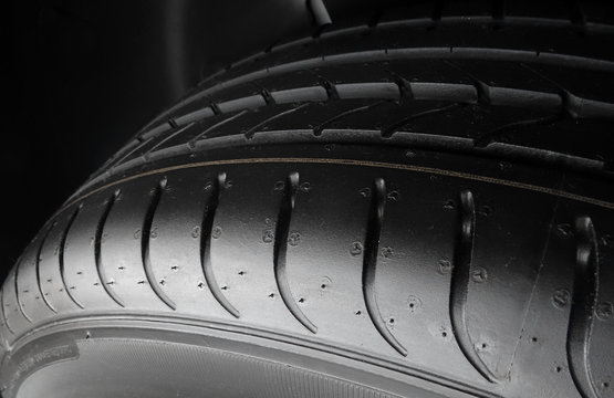 Tread blocks and ribs on the summer tire closeup