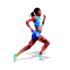Fototapeta na wymiar Run, running woman, geometrical vector silhouette. Summer sport.