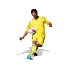 Abstract soccer player. Kicking ball. Polygonal soccer player, g