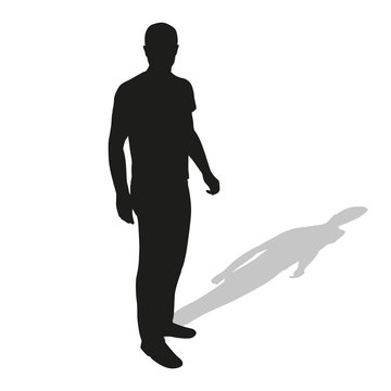 Man standing in shirt and pants. Vector silhouette of young slim