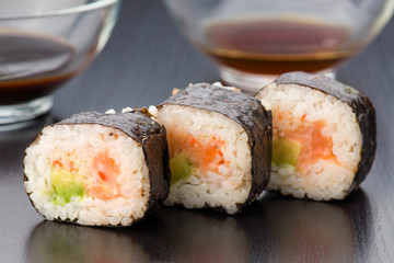 Japanese sushi in classic dark wood