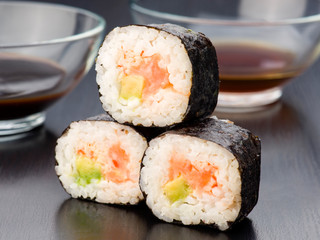 Japanese sushi in classic dark wood