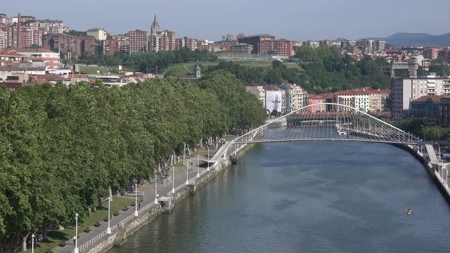 Wide view of the Nerbioi river and the Zubizuri bridge