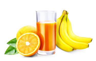 orange, banana juice isolated