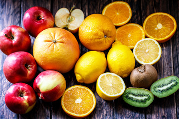 orange, lemon, fruit, kiwi, apple