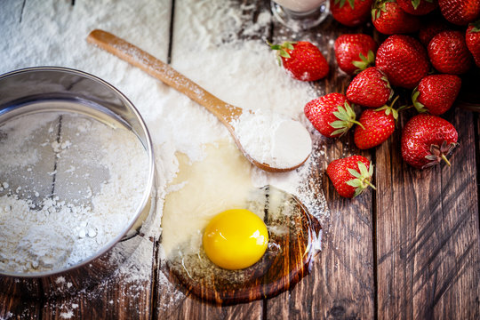 flour, egg strawberry