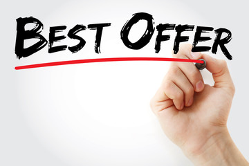 Hand writing Best Offer with marker, business concept background