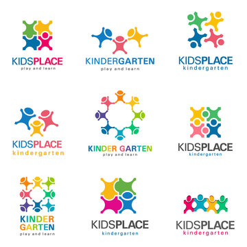 Kindergarten and kids logo vector set