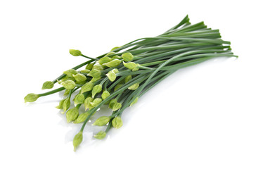 Obraz premium uncooked Chives flower or Chinese Chives on white background