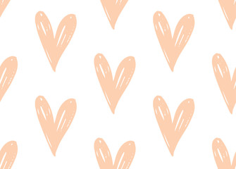 Obraz premium Vector seamless pattern with soft pink hand drawn hearts.