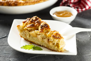 Apple pie with cottage cheese streusel and caramel