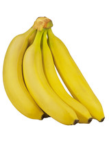 Branch of ripe yellow bananas isolated on white background