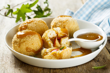 Cottage cheese dumplings with apple filling