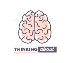Vector illustration of creative brain with text thinking about o