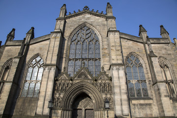 Fototapeta na wymiar Facade of St Giles Cathedral Church; Royal Mile; Lawnmarket; Edi