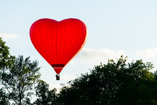 Hot Air Balloon - Red Heart Over The Trees