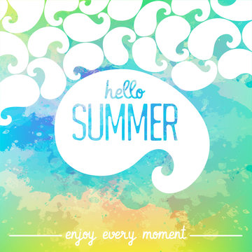 Abstract watercolor background. Hello Summer card. Summer background. Marine background. Vector illustration
