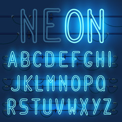 Vector set of realistic neon letters of the english alphabet wit