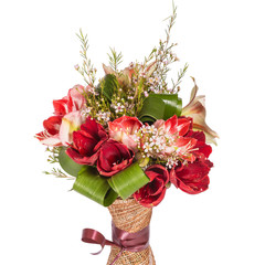 Red flowers bouquet isolated on white