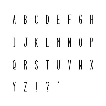 Hand drawn narrow alphabet
