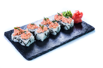 Sushi Set sashimi and sushi rolls. Restaurant food concept.