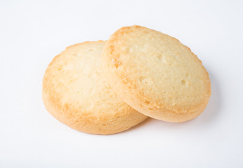 Two cookies on white background