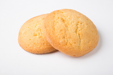 Two cookies on white background