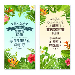 Tropical Plants 2 Colorful Vacation Banners  - obrazy, fototapety, plakaty