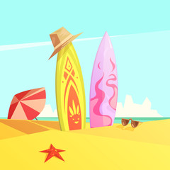 Surf On Sand Retro Illustration