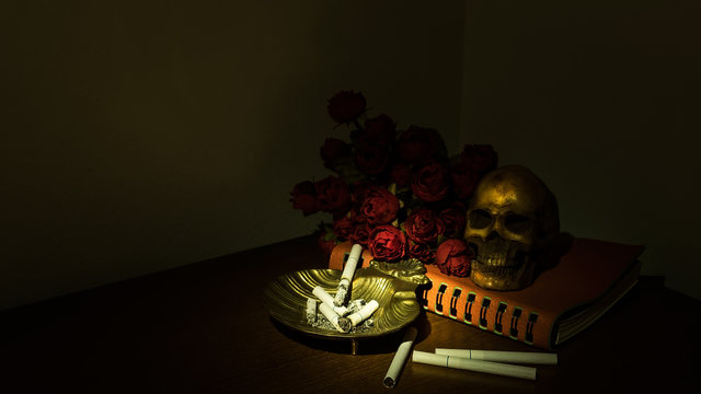Low key image of Cigarettes causing death