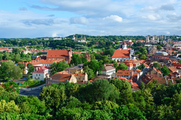Fototapeta na wymiar View from observation deck of Mount Gediminas on Old Town, Vilnius, Lithuania