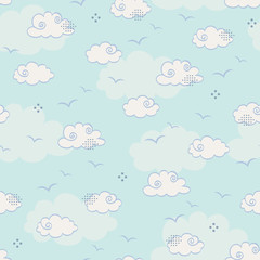 seamless pattern with clouds and birds