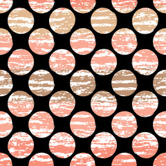 Cute vector geometric seamless pattern. Brush strokes. Polka dots and blots. Hand drawn grunge texture. Abstract forms. Endless texture can be used for printing onto fabric or paper