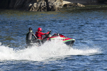 lifeguards in jet ski in rescue training