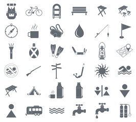 Set of camping equipment pictograms. Vector illustration