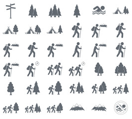 Set of Hiking tourists icon. Vector illustration..