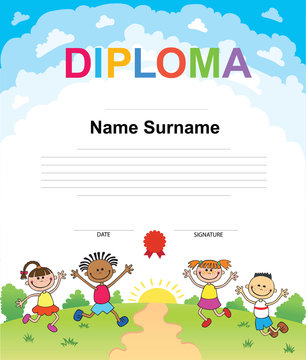 Kids Diploma certificate background design template