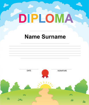Kids Diploma certificate background design template