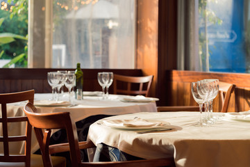 The restaurant serves for lunch. Photos with beautiful bokeh