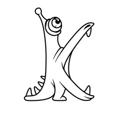 Monster alphabet coloring pages: letter K